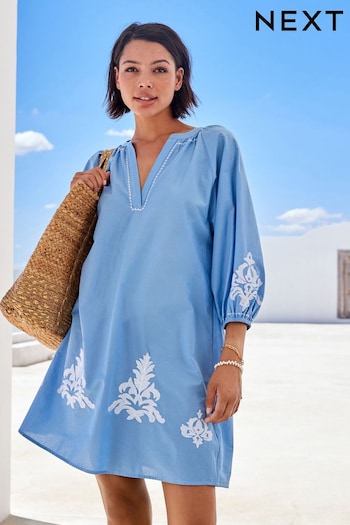 Blue Embroidered 100% Cotton Cover Up (U76656) | £42