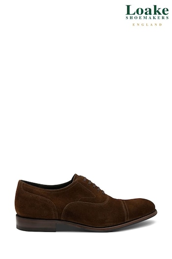 Loake Suede Oxford Semi Brogue Brown Shoes (U76885) | £199