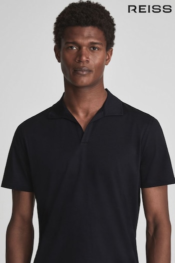 Reiss Navy Jaxx Mercerised Open Collar Polo T-Shirt (U77091) | £68