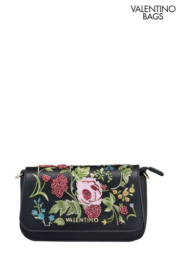 Valentino Bags Black Flor Floral Embellished Cross-Body Bag (U77355) | £129