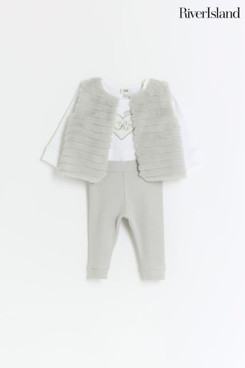 River Island Grey Girls Clipped Fur Gilet Set (U77416) | £35