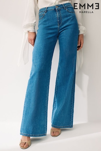 Emme Marella Blue Crespo Denim Wide Leg Jeans (U77431) | £115