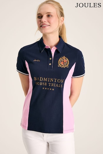 Joules Official Badminton Navy & Pink logo Polo Shirt (U77453) | £54.95