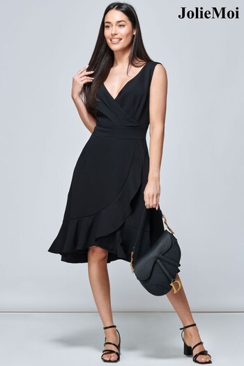 Jolie Moi Gayelle Frill Hem Black Dress (U77488) | £65