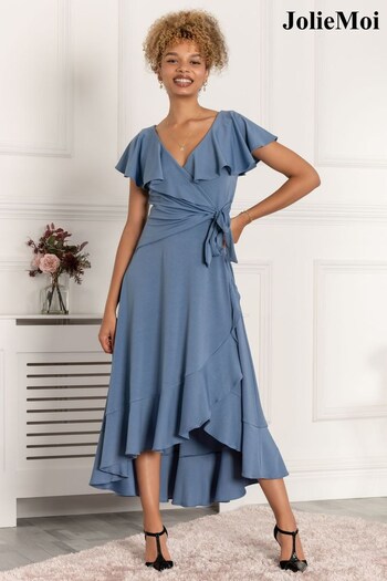 Jolie Moi Blue Priya Frill Dipped Hem Dress (U77493) | £24