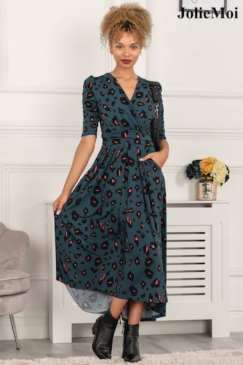Jolie Moi Green Adria Animal Print Jersey Maxi Dress babydoll (U77495) | £85