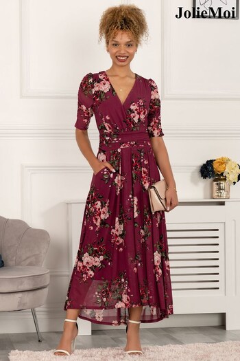 Jolie Moi Purple Haizley Floral Print Mesh Maxi Dress (U77497) | £75