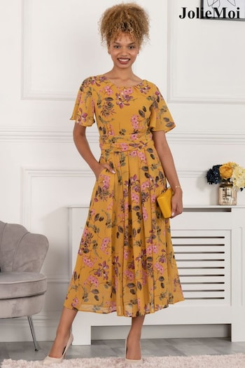 Jolie Moi Yellow Print Haylee Chiffon Maxi Dress (U77506) | £34