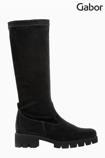 Gabor Baku Black Microvelour Long Boots (U77545) | £110