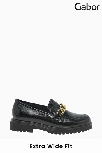 Gabor Florida Wrinkle Patent Leather Black Loafers (U77551) | £110