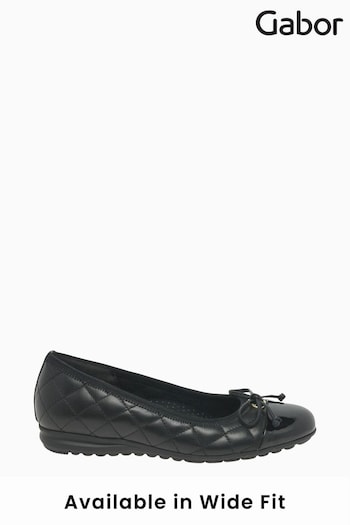 Gabor Snowdrop Black Leather Ballerina Shoes (U77561) | £95