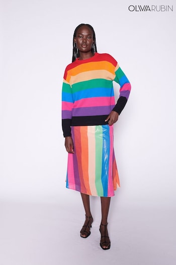 Penelope Rainbow Stripe Sequin Midi Skirt (U77606) | £250