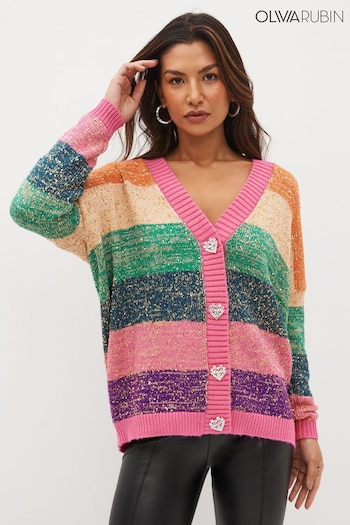 Olivia Rubin Pink Mika Rainbow Stripe Sequin Mix Cardigan (U77607) | £250