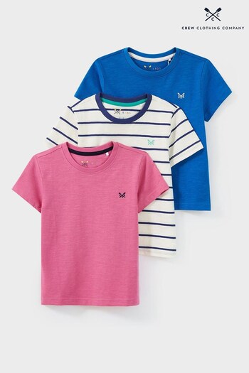Crew Busy Clothing Company Blue Stripe Cotton Classic T-Shirts 3 Pack (U77639) | £32 - £36