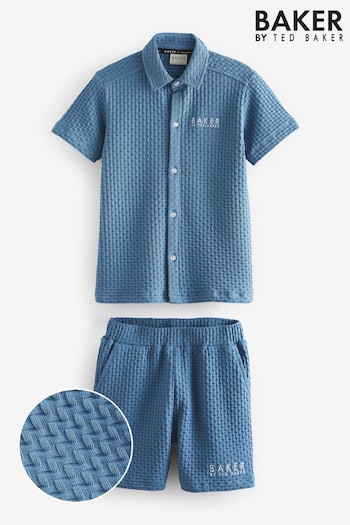 Baker by Ted Baker Blue Textured Polo Shirt and Shorts Set (U77645) | £38 - £45