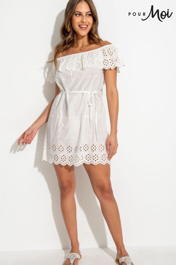 Pour Moi White Cotton Broderie Dress (U77683) | £36
