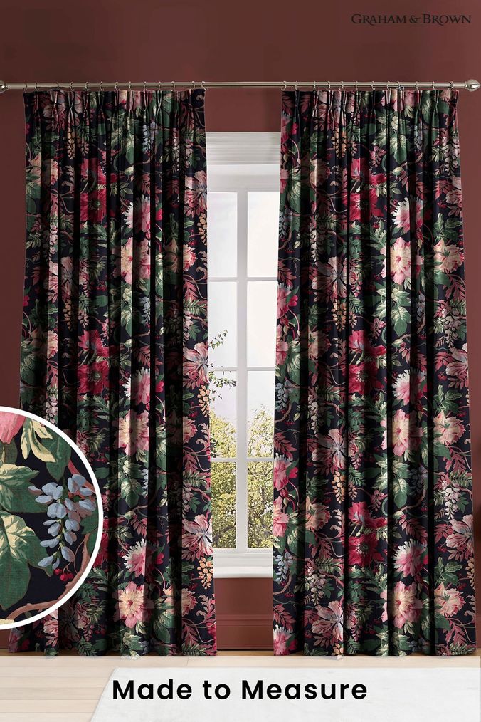 Black hot sale floral curtains