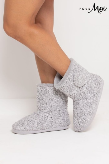 Pour Moi Grey Cable Knit Slippers (U77845) | £25