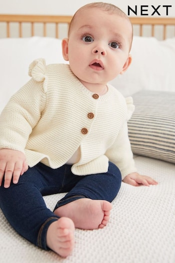 Ecru Cream Baby Frill Shoulder Knitted Cardigan (0mths-2yrs) (U78046) | £12.50 - £14.50