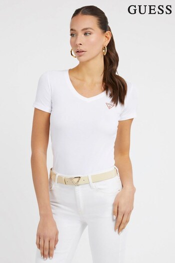 Guess Belt Short Sleeve V-neck Mini Triangle White T-Shirt (U78217) | £25