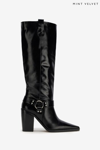 Mint Velvet Black Leather Buckle Boots (U78222) | £199
