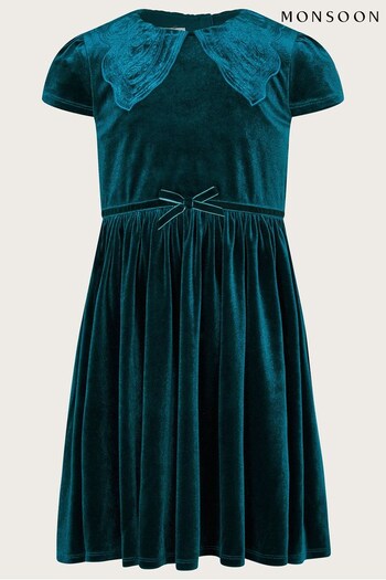 Monsoon Green Velvet Butterfly Collar Dress (U78290) | £42 - £46