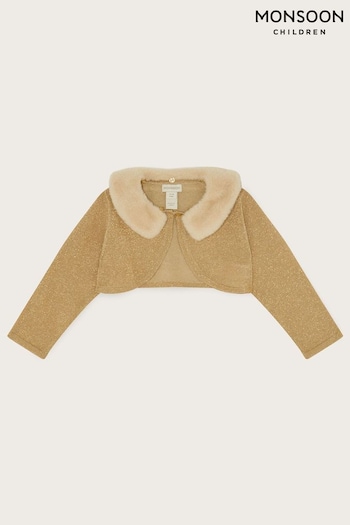 Monsoon Gold Baby Faux Fur Collar Cardigan (U78302) | £23 - £25