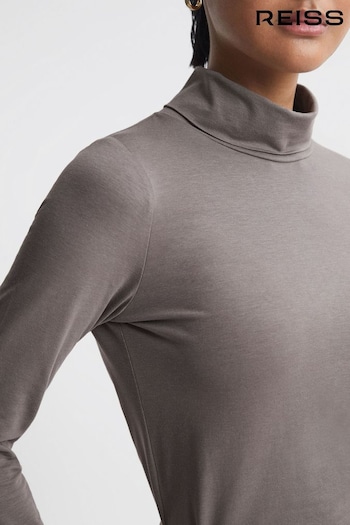 Reiss Taupe Piper Fitted Roll Neck T-Shirt (U78325) | £48