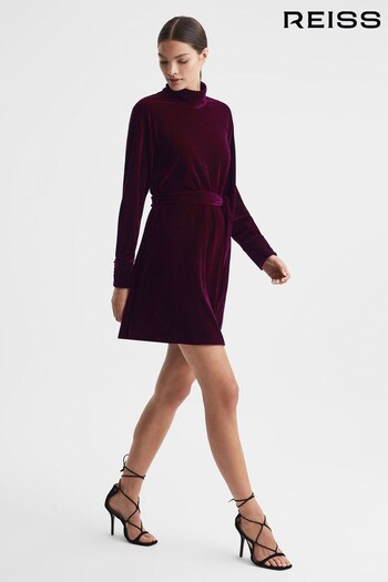 Reiss Berry Essie Velvet Belted Mini Dress (U78331) | £158