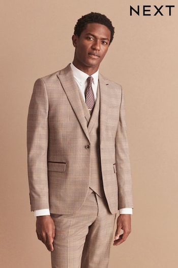 Taupe Skinny Check Suit (U79044) | £89