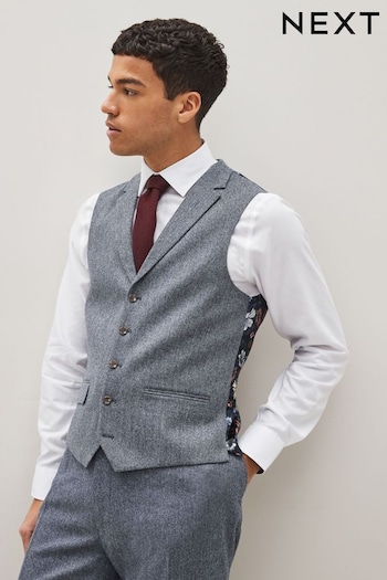 Navy Nova Fides Wool Blend Herringbone Suit Waistcoat (U79055) | £59