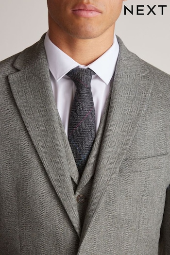 Sage Green Tailored Nova Fides Wool Herringbone Suit Jacket (U79056) | £110