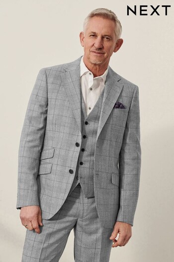 Mid Grey Tailored Fit Wool Blend Check Suit Jacket (U79062) | £110