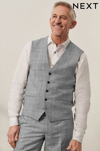 Mid Grey Wool Blend Check Suit Waistcoat (U79064) | £59