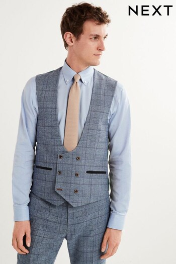 Mid Blue Check Suit Waistcoat (U79070) | £50