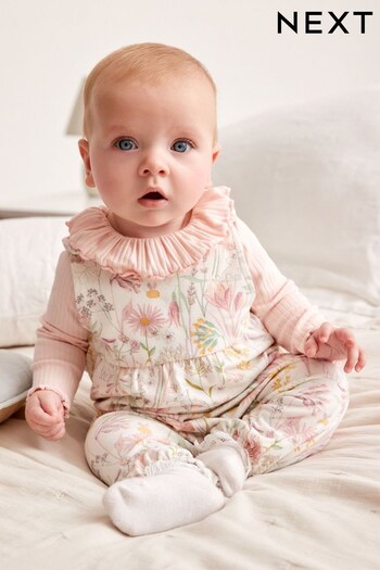 Cream Floral Jersey Baby Dungarees (0mths-3yrs) (U79245) | £14 - £16