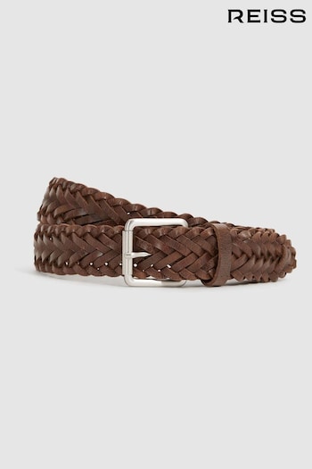 Reiss Chocolate Carlton Woven Leather Belt (U79571) | £68