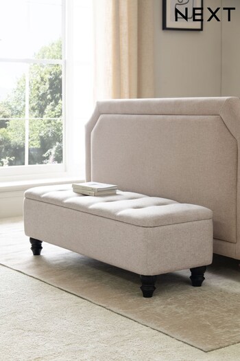 Wool Blend Natural Stone Hartford Upholstered Storage Ottoman Blanket Box (U79978) | £245