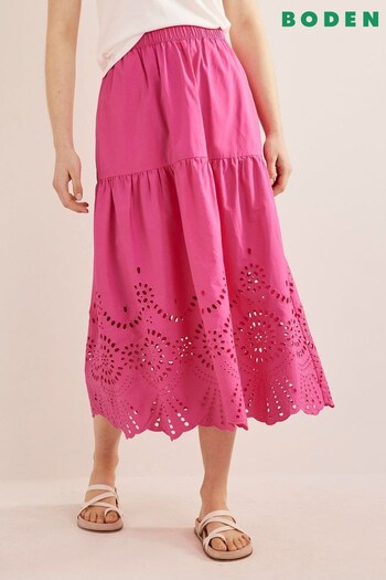 Boden Pink Full Broderie Skirt (U80197) | £85