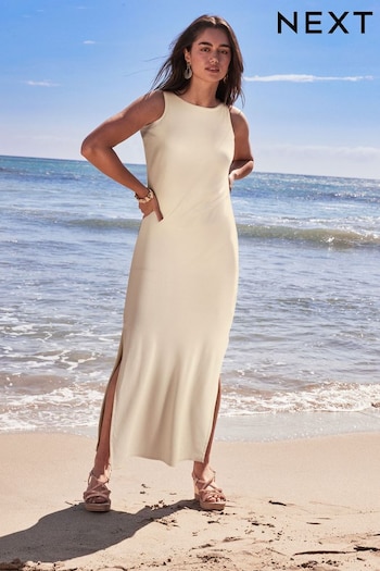 Ecru Ribbed Jersey Midi Summer Dress (U80246) | £25
