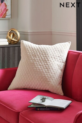 Natural Velvet Quilted Hamilton Square Cushion (U80312) | £20
