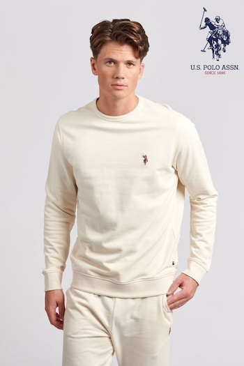 U.S. State Polo Assn. Mens Cream Elevated Tight Weave Sweatshirt (U80395) | £55