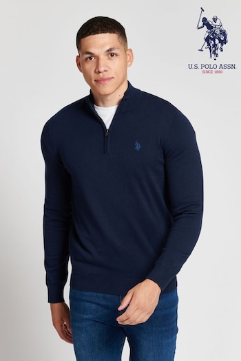 U.S. with Polo Assn. Mens Blue Cotton Funnel Neck Zip Knit Jumper (U80418) | £65