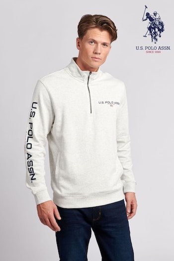 U.S. Polo Assn. Mens Light Grey Marl Zip Sport Funnel Sweatshirt (U80451) | £60