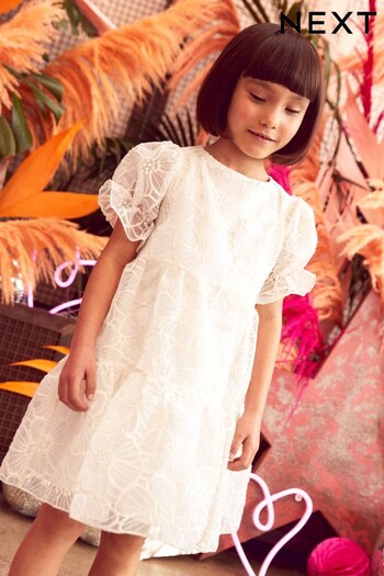 Ecru White Organza Floral Tiered Dress (3-16yrs) (U80513) | £24 - £30