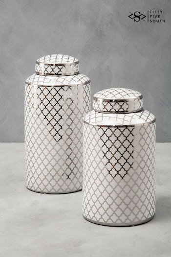 Fifty Five South White/Silver Renne Small Ceramic Jar (U80550) | £49