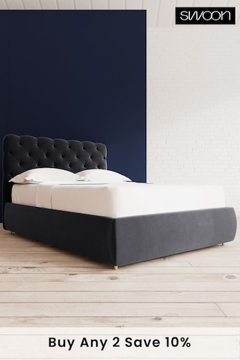 Swoon Easy Velvet Black Burbage Divan Bed (U80695) | £1,199 - £1,289