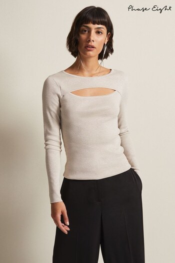 Phase Eight Natural Ciara Cut Out Lurex Knitted Top (U81226) | £69