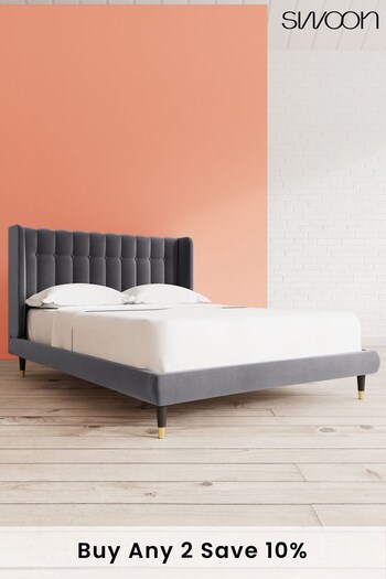 Swoon Easy Velvet Granite Grey Kipling Bed (U81272) | £989 - £1,099