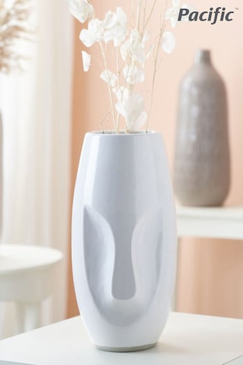 Pacific Visage White Face Design Stoneware Table Vase (U81526) | £55